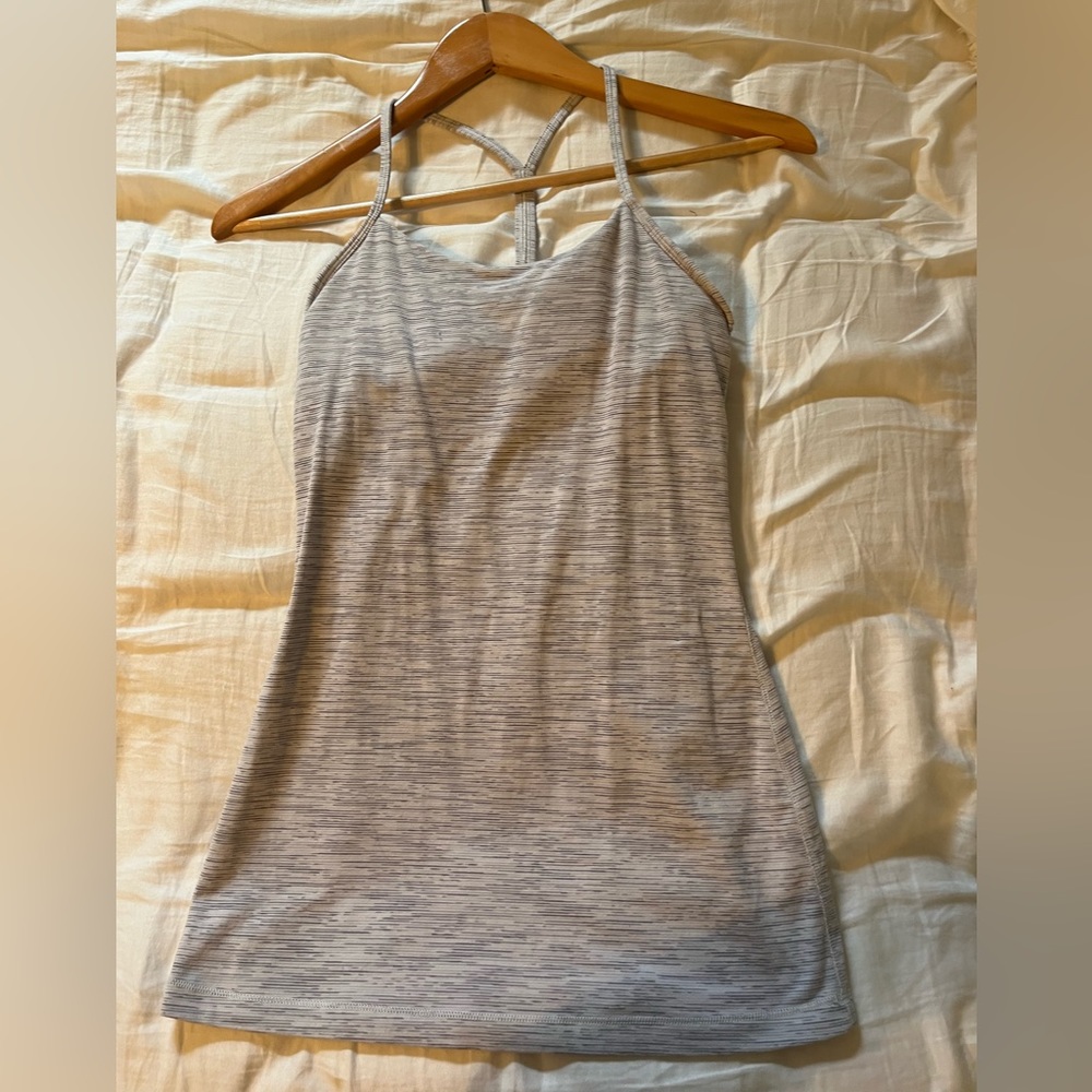 white and grey Lululemon tank top with built in bra
